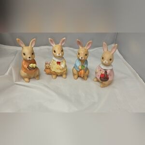 Charming Bunny Figurine Set - Pastel Collection Ceramic 4 Inches